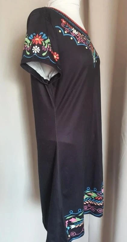 Vestido negro de manga corta con estampado floral talla 40 - L – photo 6